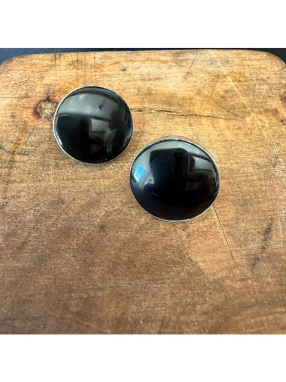 Vintage Sterling Polished Black Onyx Screw Back Earrings Elegant Classic